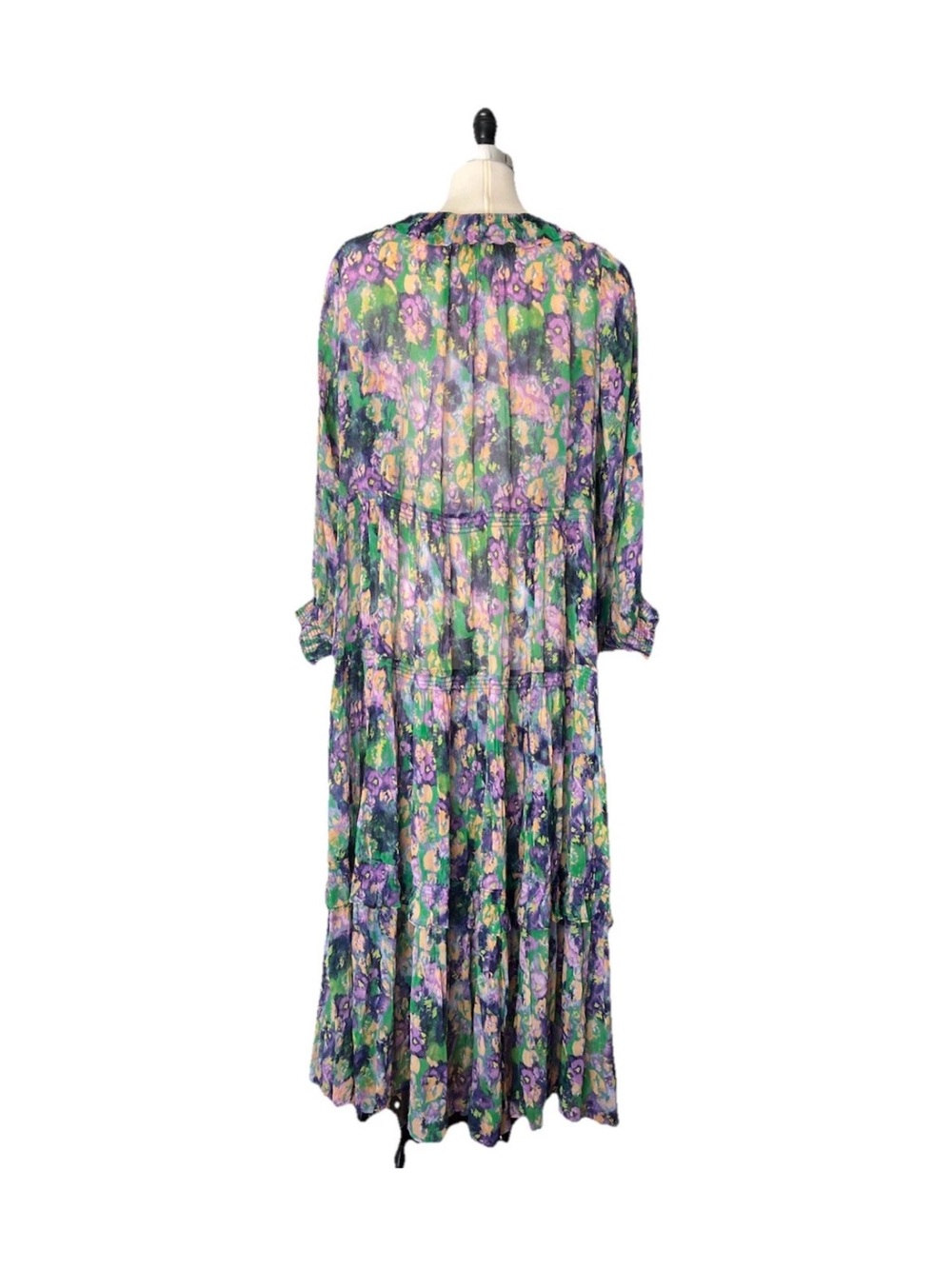 Anthropologie Marais Green and Purple Floral Tiered Maxi Dress size XL - Picture 3 of 15